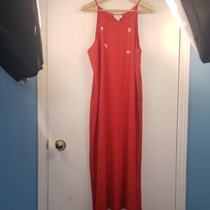Natori Classics Orange  Red Sleeveless Maxi with Subtle Embroidery Size Medium